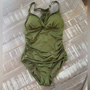 Firpearl Olive Green One Piece Swimsuit Tummy Control size 8